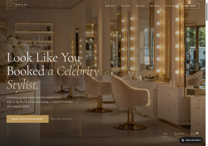 Luxe and Co Hair Studio website homepage
