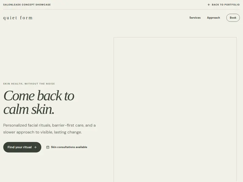 Quiet Form Skin Studio website homepage